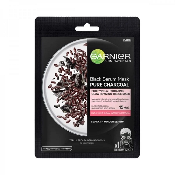 Mặt Nạ Garnier Pure Charcoal Black Serum Mask – Black Rice & Hyaluron
